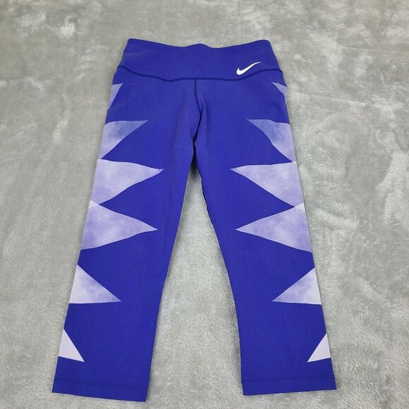 Nike Activewear Leggings‎ Women S Small Blue Geometric Capri Pull On Dri Fit - Picture 1 of 10